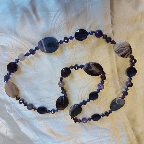 Vintage Amethyst Agate Crystal Purple Lavender Long Necklace 20s to 60s - Picture 5 of 9